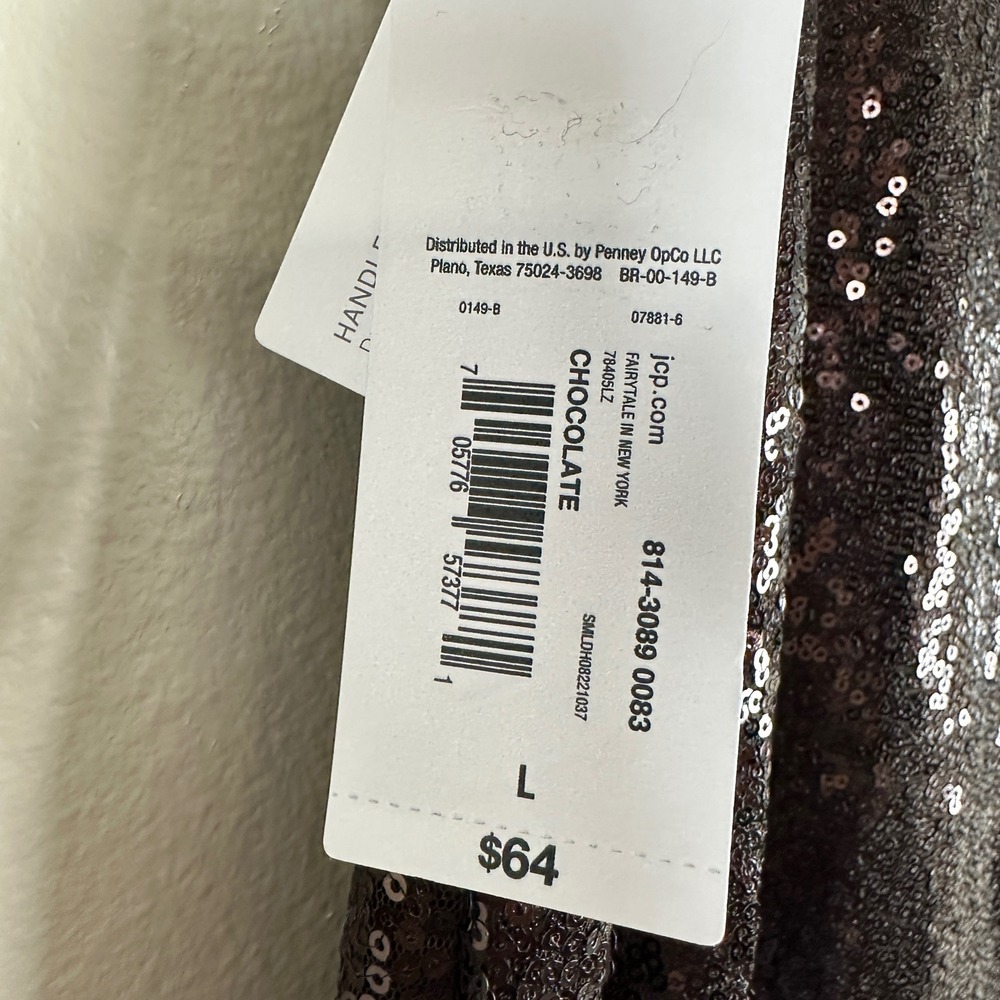 Liz Claiborne Women's L Sequin Midi Skirt Chocolate Brown Lined Sheer Hem NEW - Picture 6 of 9